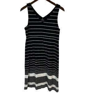 Athleta Santorini Tank‎ V-neck Modal Dress Black White Striped L Athleisure